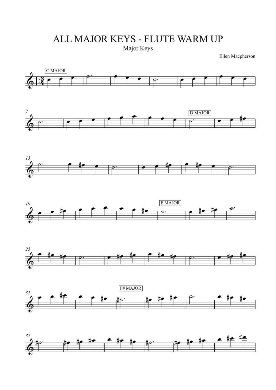 ALL MAJOR KEYS - FLUTE WARM UP Flute Solo scores gallery preview page 1