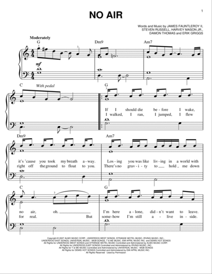 No Air Easy Piano scores gallery preview page 1