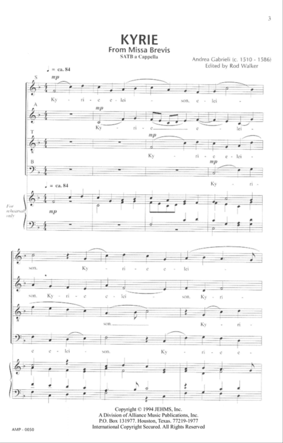 Kyrie from Missa Brevis 4-Part scores gallery preview page 2