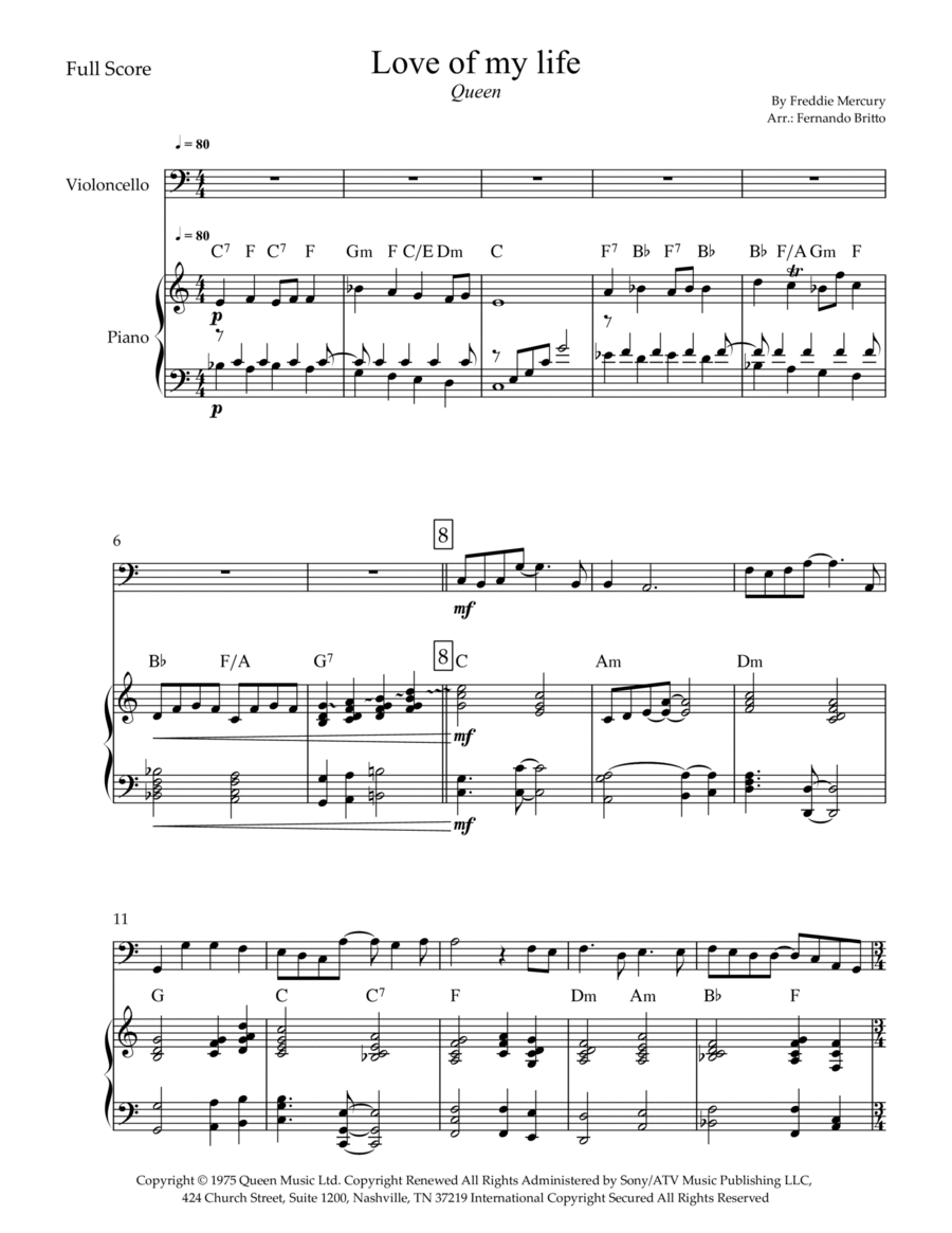 Love Of My Life Piano scores gallery preview page 1