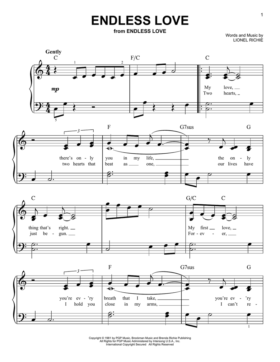 Endless Love Easy Piano scores gallery preview page 1