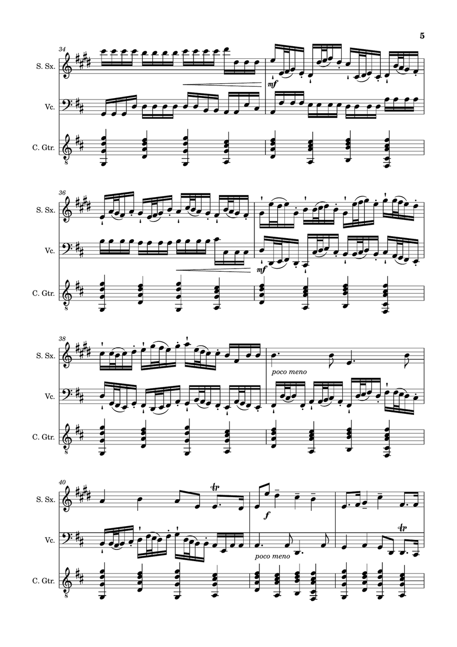 Canon in D Major, P.37; T.337. S. Sax, Cello, and Guitar. Score and Parts. Chamber Music scores gallery preview page 5