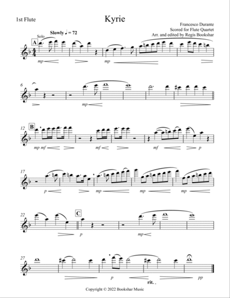 Kyrie (Durante) (Flute Quartet) Flute Quartet scores gallery preview page 4