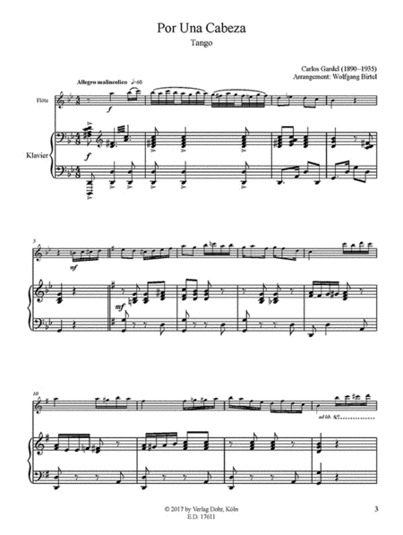 Por Una Cabeza -Tango- (für Flöte und Klavier)