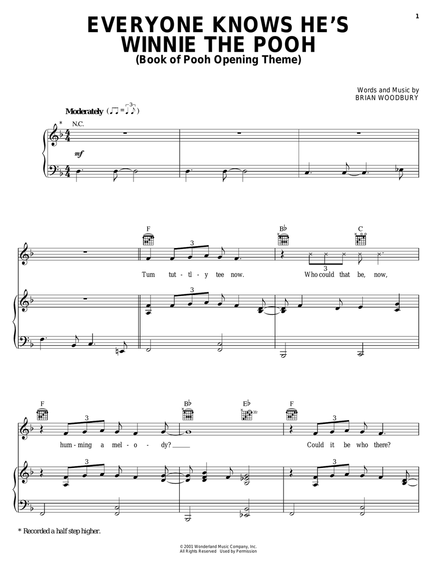 Everyone Knows He's Winnie The Pooh (Book Of Pooh Opening Theme) Piano, Vocal, Guitar scores gallery preview page 1