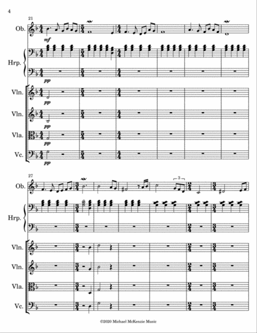 Etude for Oboe, Harp, and String Quartet Small Ensemble scores gallery preview page 4