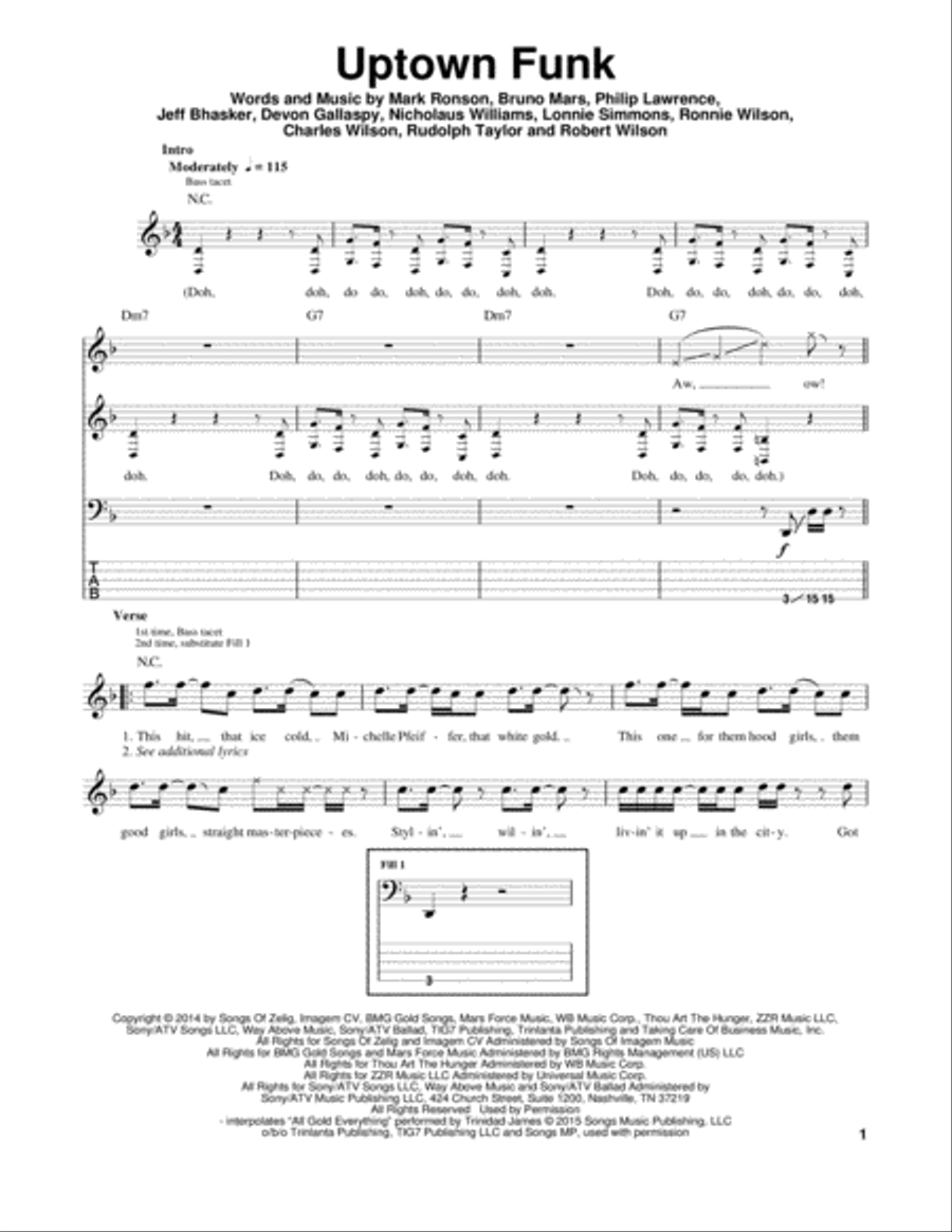 Uptown Funk (feat. Bruno Mars) Guitar Tablature scores gallery preview page 1