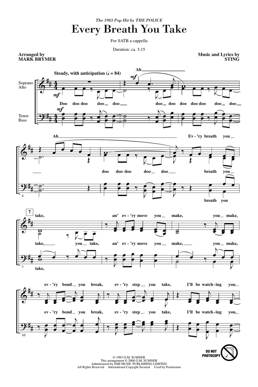 Every Breath You Take Every Breath You Take 4-Part scores gallery preview page 1