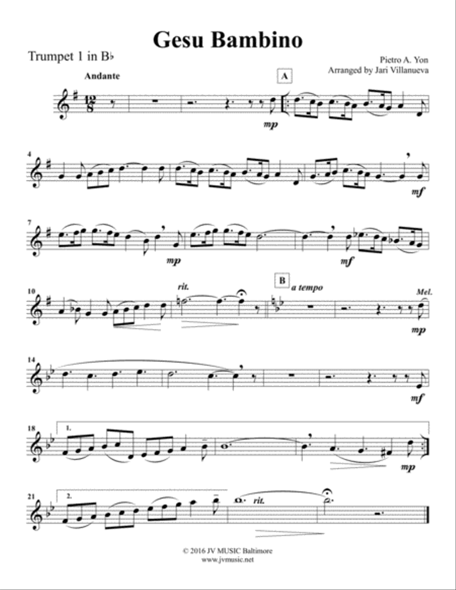 Gesu Bambino (The Infant Jesus) for Brass Quintet Brass Quintet scores gallery preview page 4