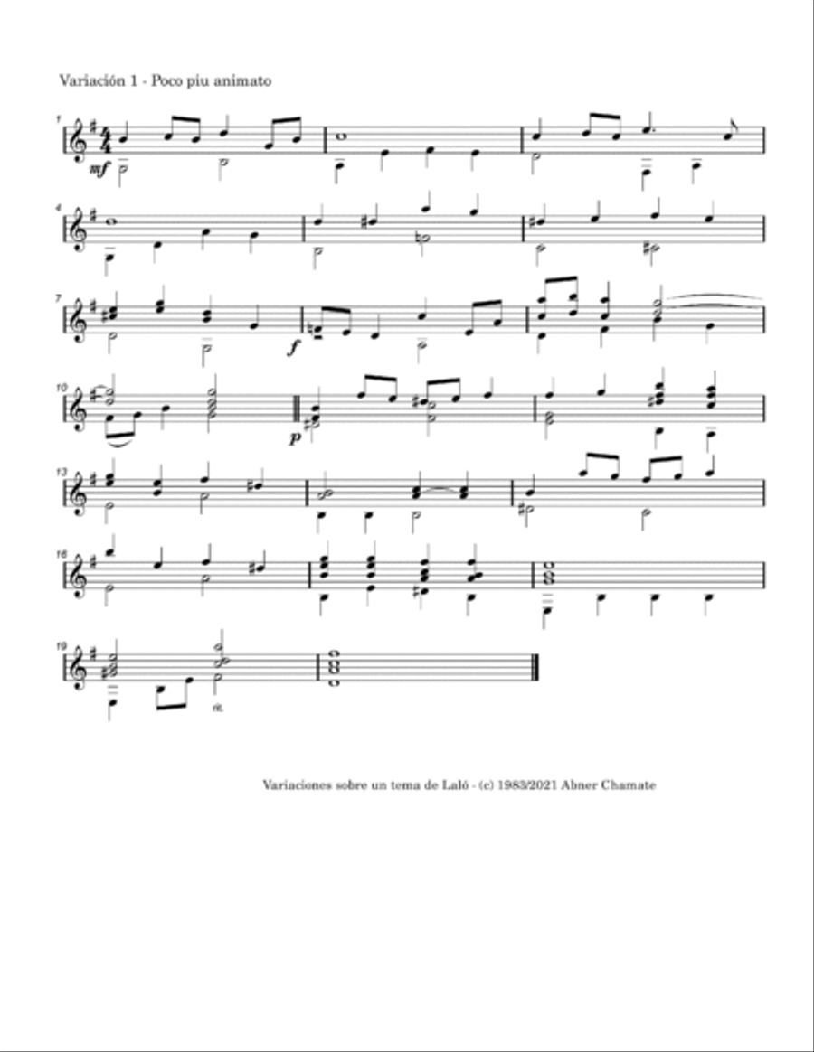 Variations on a theme by Lalo Acoustic Guitar scores gallery preview page 2