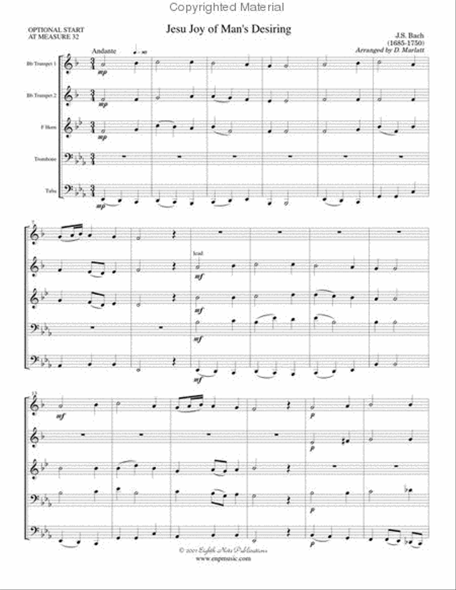 Jesu Joy of Man's Desiring Brass Quintet scores gallery preview page 2
