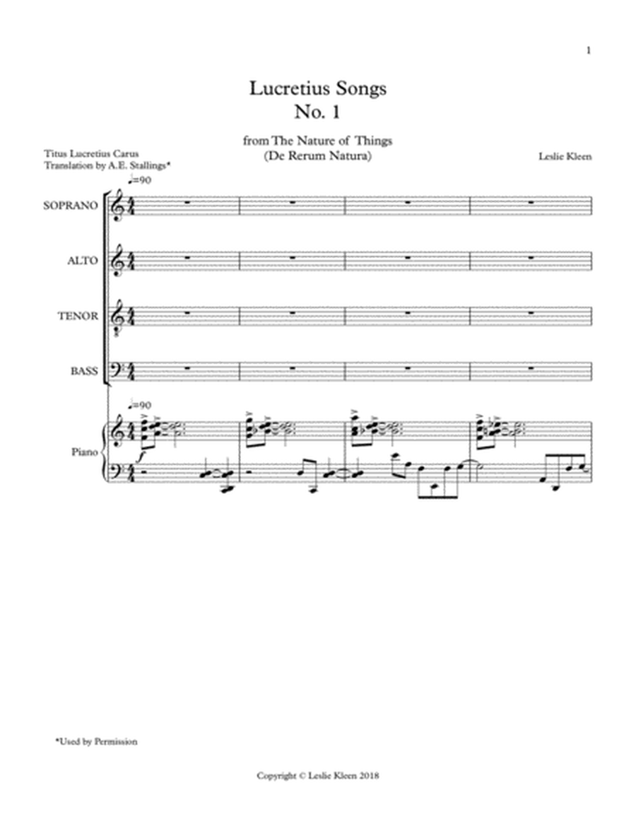 Four Lucretius Songs from De Rerum Natura (The Nature of Things) for SATB, tenor solo, and piano
