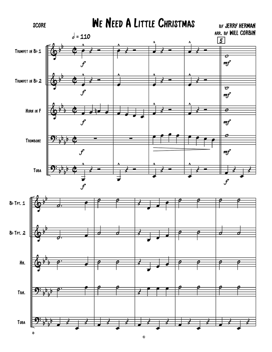 We Need A Little Christmas Brass Quintet scores gallery preview page 1