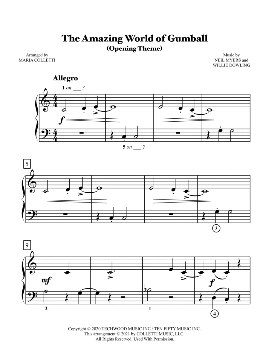 Amazing World Of Gumball Opening Theme Easy Piano scores gallery preview page 1