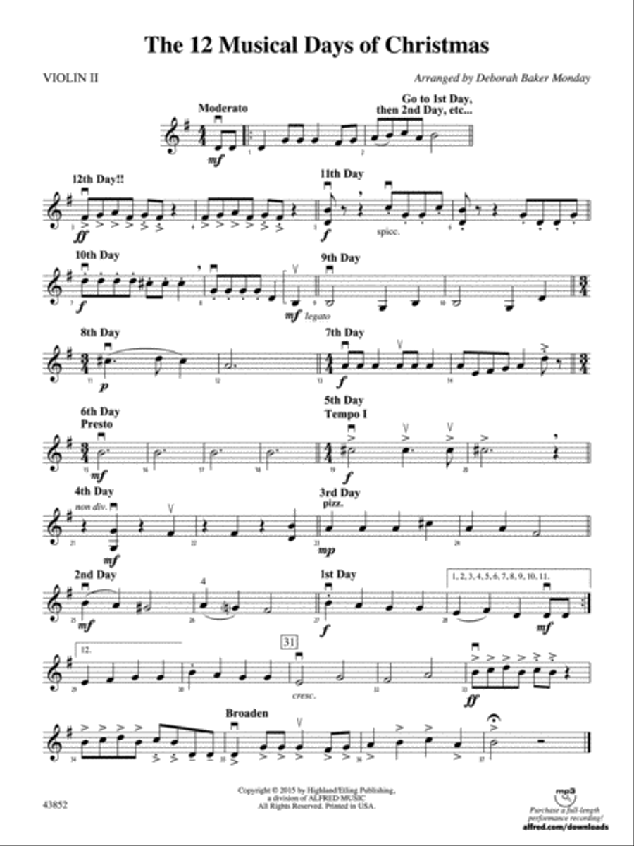 The 12 Musical Days of Christmas: 2nd Violin String Orchestra scores gallery preview page 1