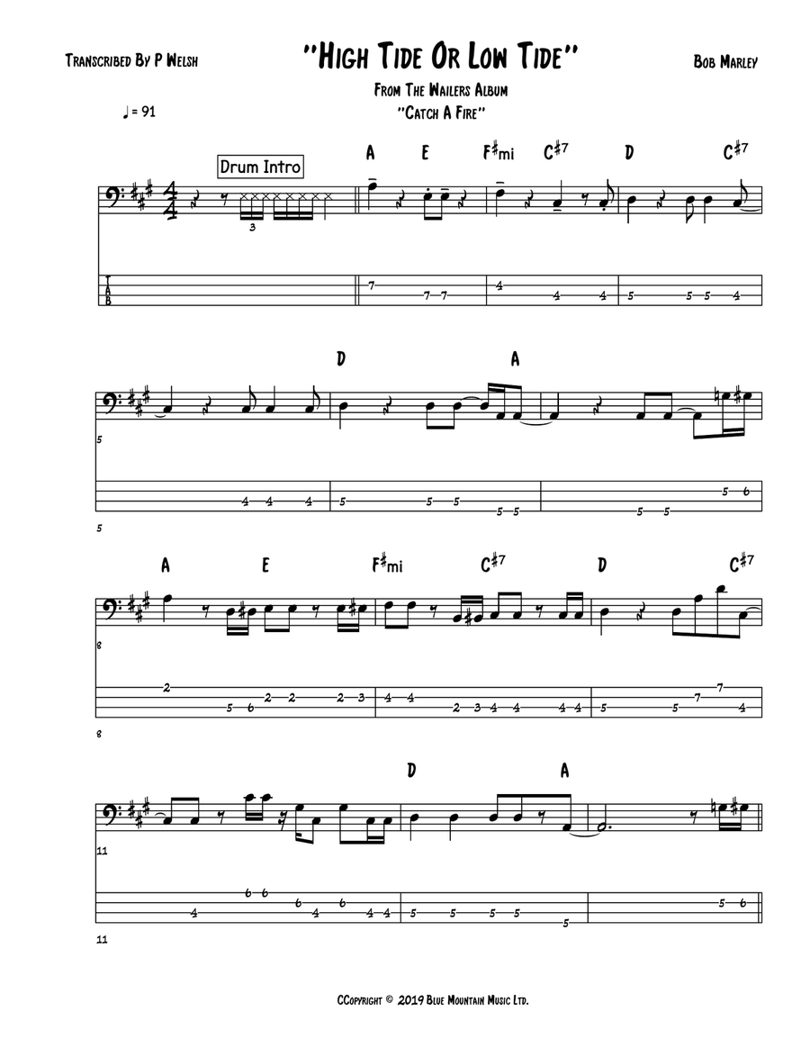 High Tide Or Low Tide Bass Guitar Tablature scores gallery preview page 1
