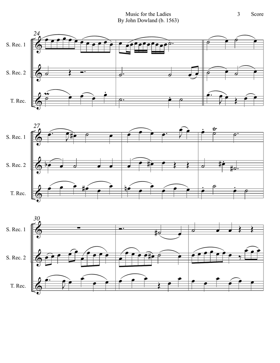 Dowland (1563) Music for the Ladies set for recorder trio (SST) Recorder scores gallery preview page 4