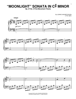 Book cover for Piano Sonata No. 14 In C# Minor (Moonlight) Op. 27 No. 2 First Movement Theme