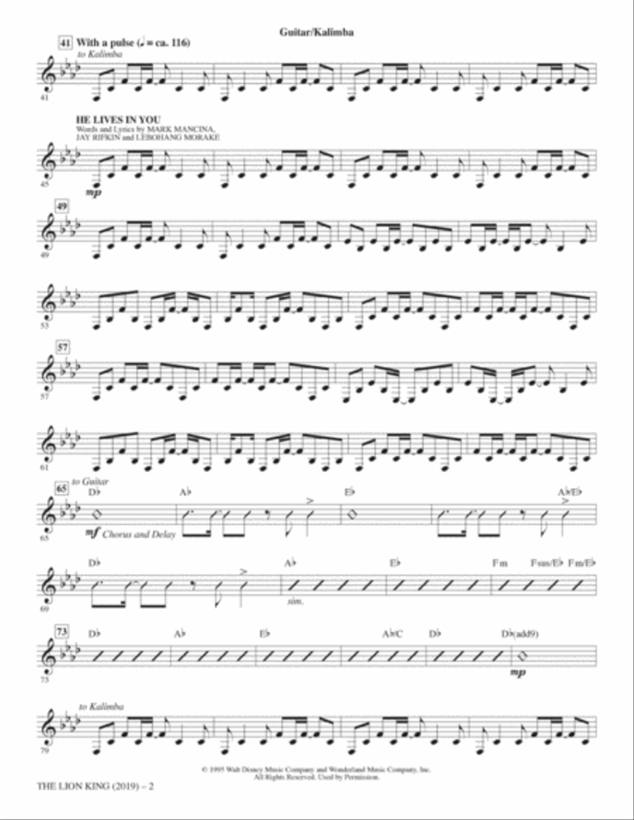 The Lion King (2019) (Choral Highlights) - Guitar/Kalimba Choir scores gallery preview page 2