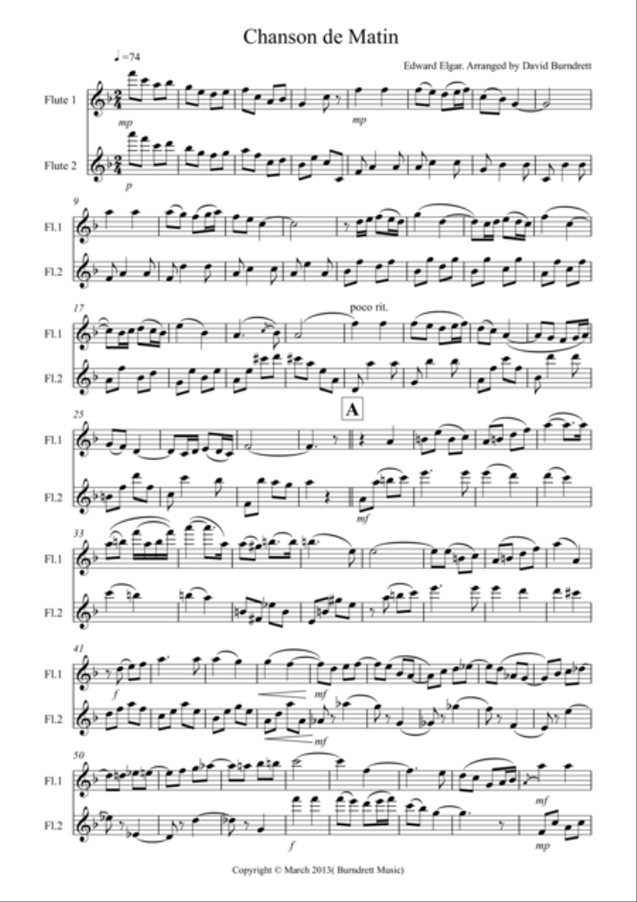 Chanson De Matin for Flute Duet Flute Duet scores gallery preview page 1