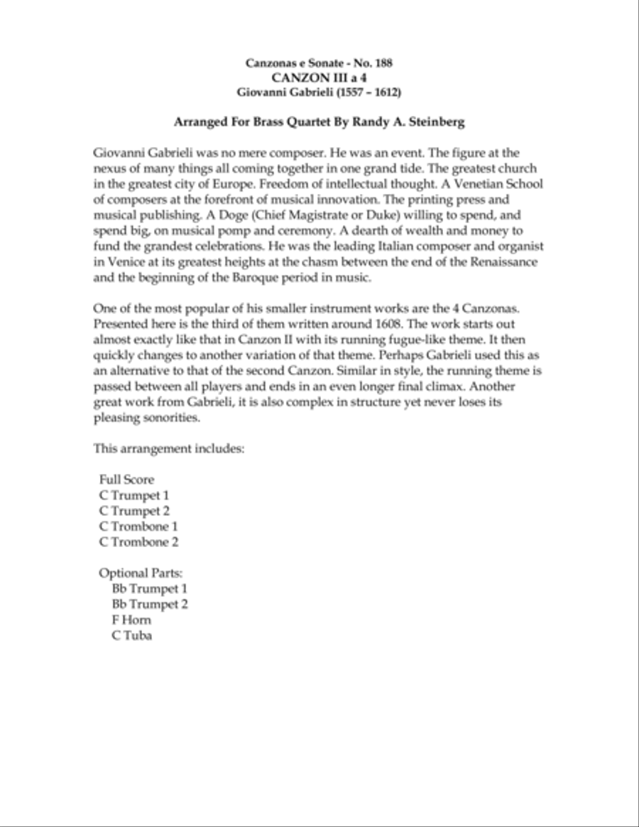 Canzon III a 4 - No. 188 Brass Ensemble scores gallery preview page 3