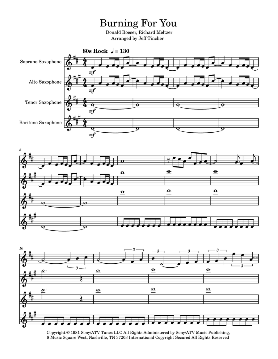Burning For You Saxophone Quartet scores gallery preview page 2