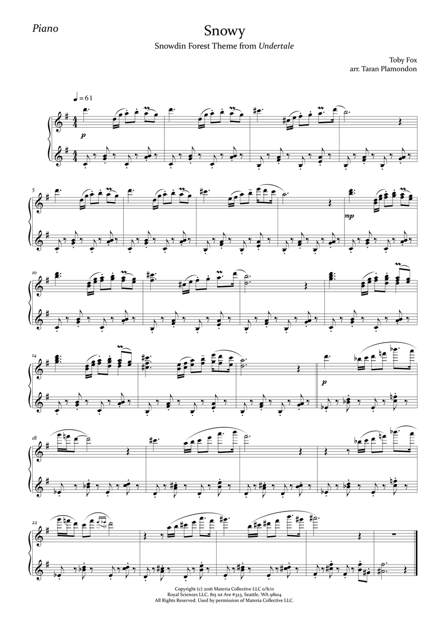 Snowy (from Undertale) Piano Solo scores gallery preview page 1