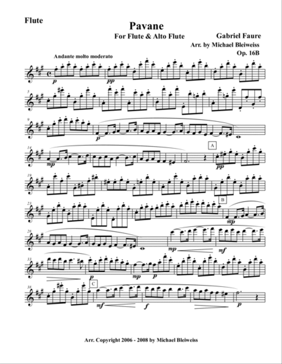 Pavane for Flute and Alto Flute Woodwind Duet scores gallery preview page 6