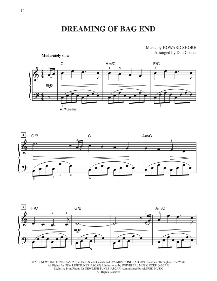 Dreaming Of Bag End (from The Hobbit: An Unexpected Journey) (arr. Dan Coates) Easy Piano scores gallery preview page 1