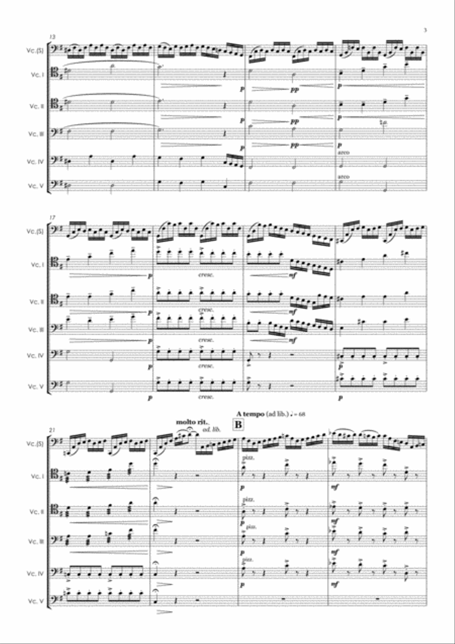Prélude Suite Nº 1 in G Major (BWV 1007) for Cello Solo and Cello Quintet Chamber Orchestra scores gallery preview page 3