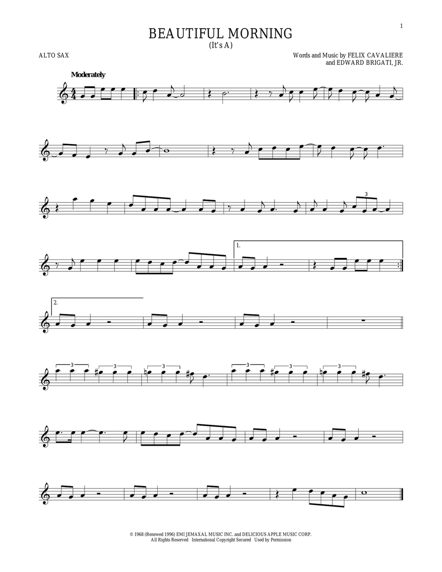 (It's A) Beautiful Morning Alto Saxophone scores gallery preview page 1