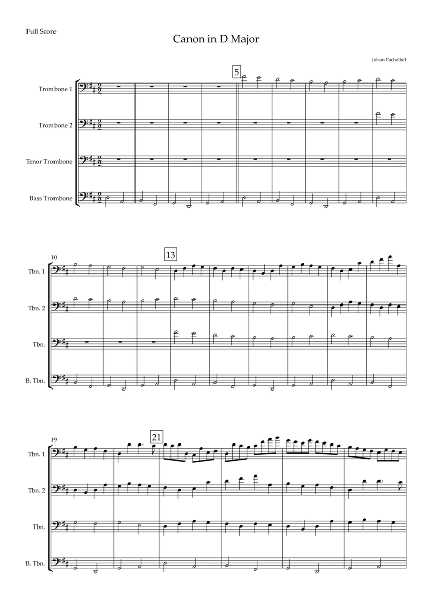 Canon in D Major (Johann Pachelbel) for Trombone Quartet image number null