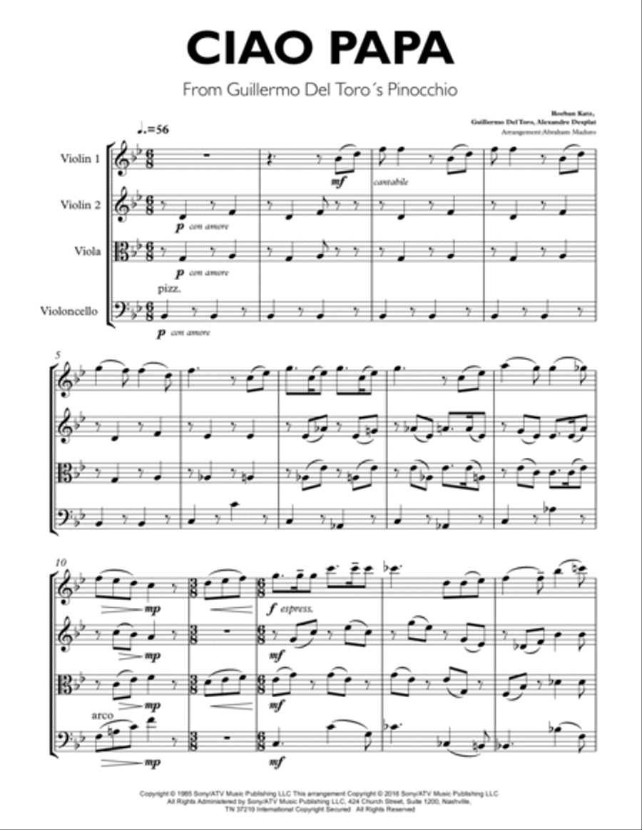 Ciao Papa String Quartet scores gallery preview page 2