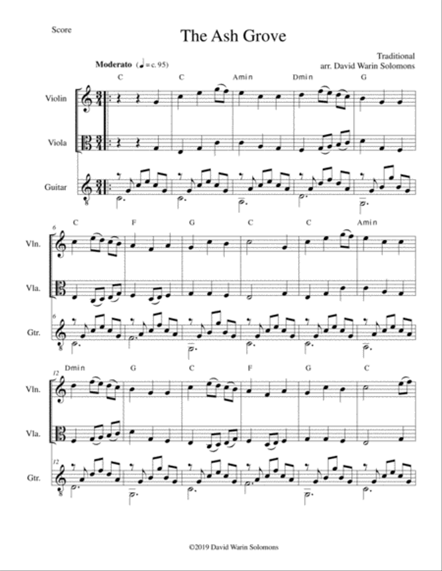 The Ash Grove (Llwyn Onn) for violin, viola and guitar Viola scores gallery preview page 1