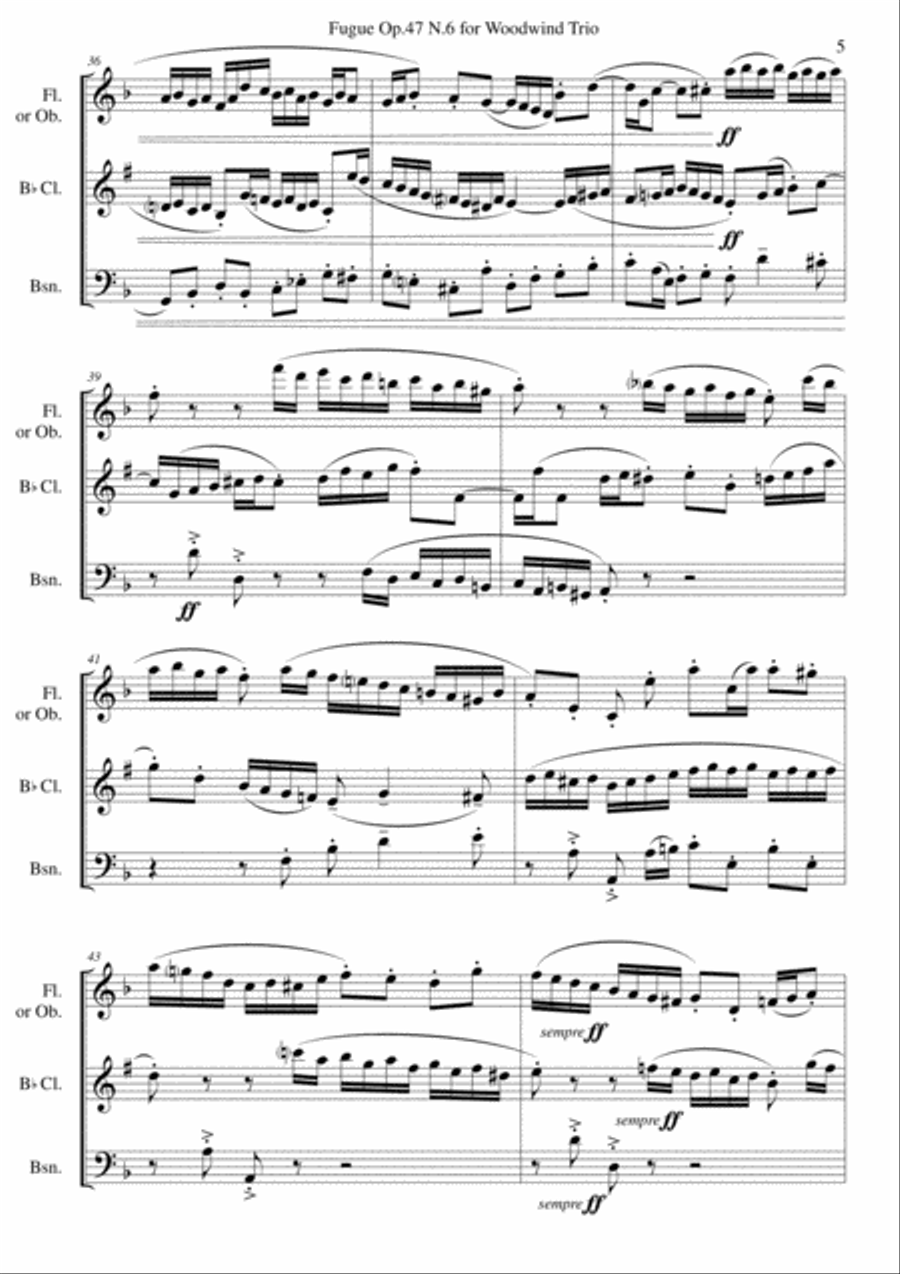 Fugue Op.47 N.6 for Woodwind Trio Fugue Op.47 N.6 for Woodwind Trio Woodwind Quintet scores gallery preview page 5
