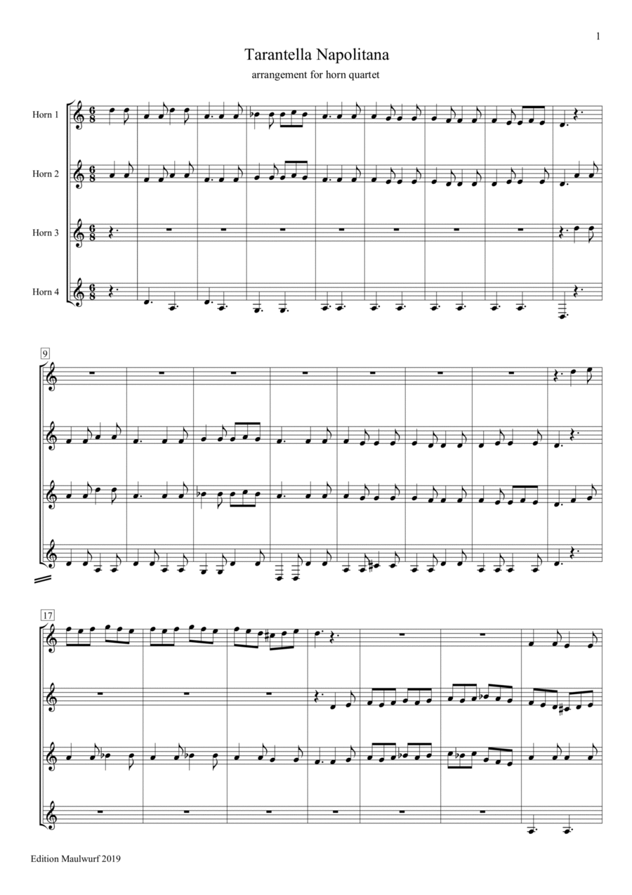 Tarantella Napolitana Brass Quartet scores gallery preview page 1