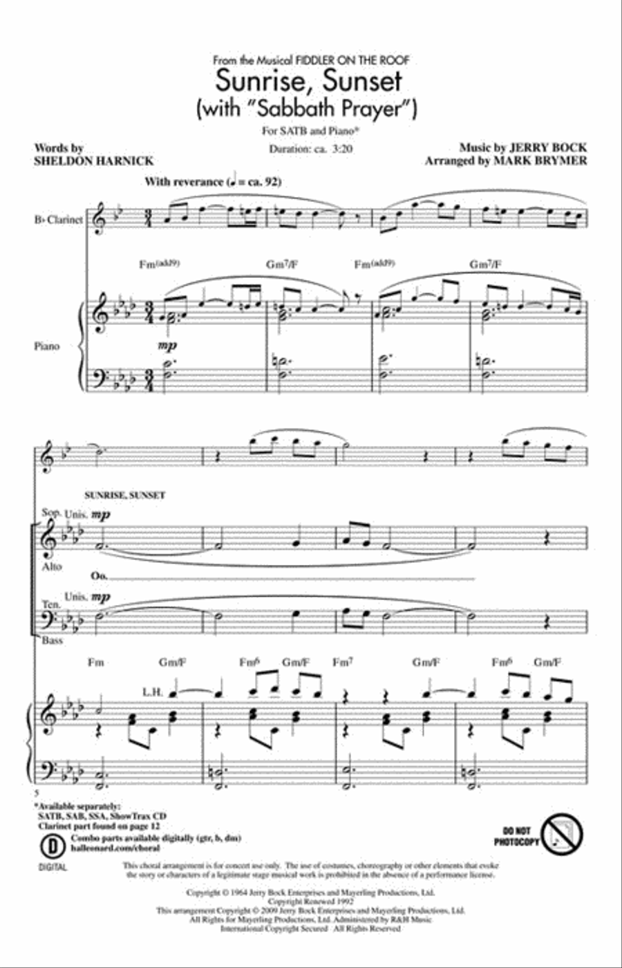 Sunrise, Sunset (with “Sabbath Prayer”) 4-Part scores gallery preview page 2