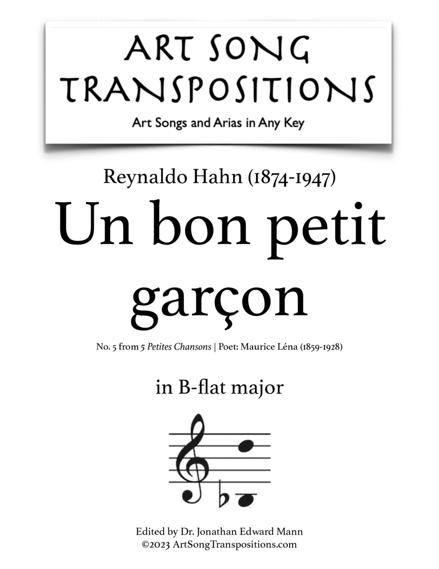 HAHN: Un bon petit garçon (transposed to B-flat major) Voice scores gallery preview page 1