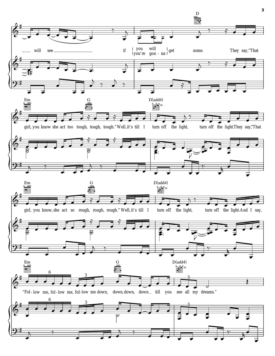 Turn Off The Light Piano, Vocal, Guitar scores gallery preview page 3