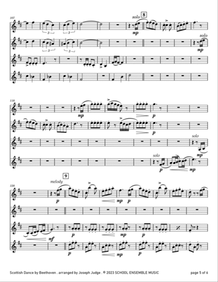 Scottish Dance by Beethoven for Clarinet Quartet in Schools Clarinet Quartet scores gallery preview page 5