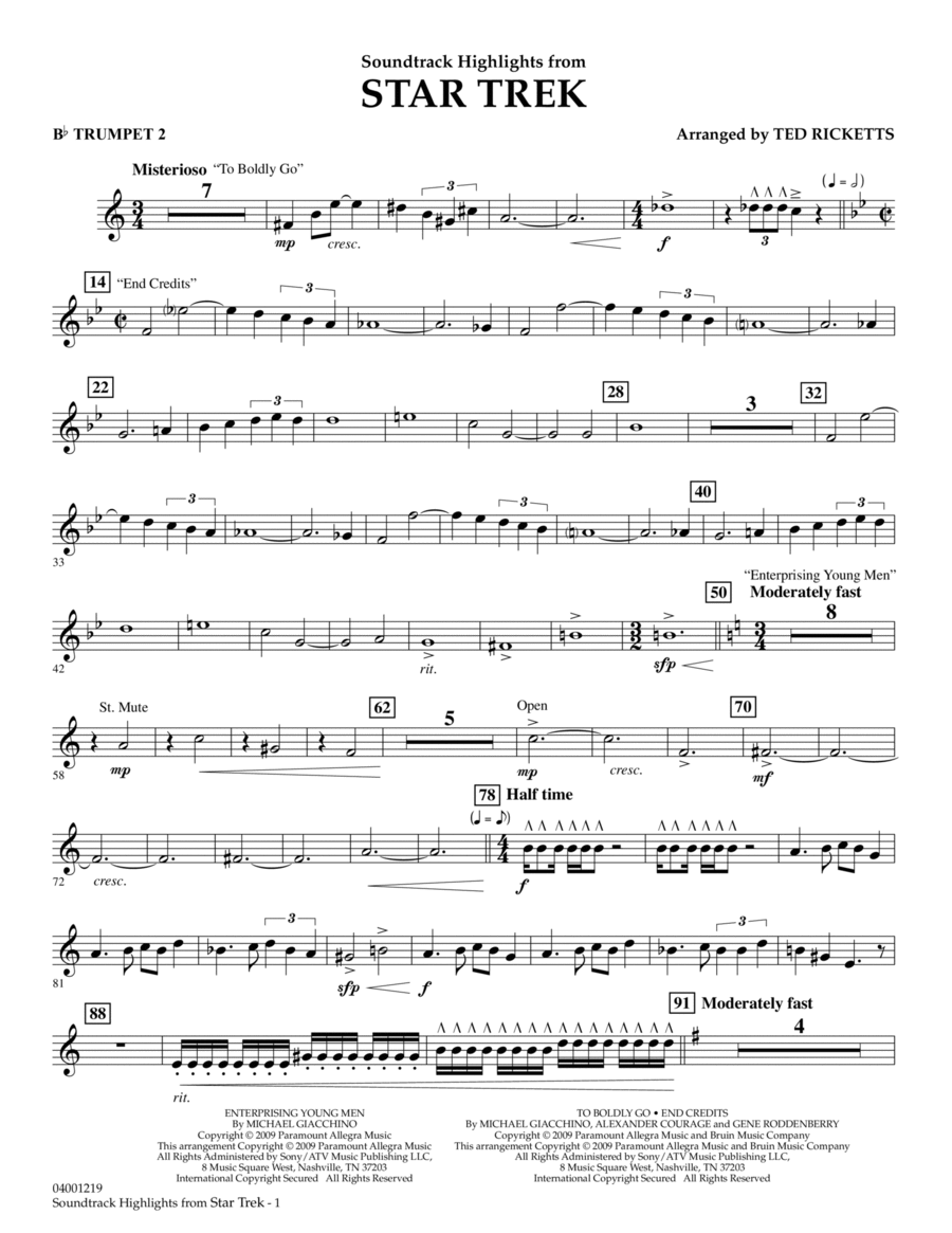 Star Trek - Soundtrack Highlights - Bb Trumpet 2 B-Flat Trumpet scores gallery preview page 1