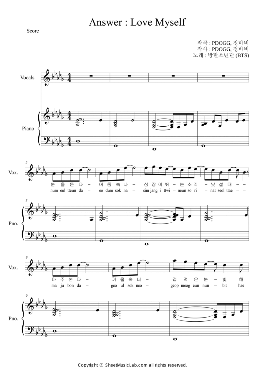 Answer : Love Myself Answer : Love Myself Voice scores gallery preview page 1