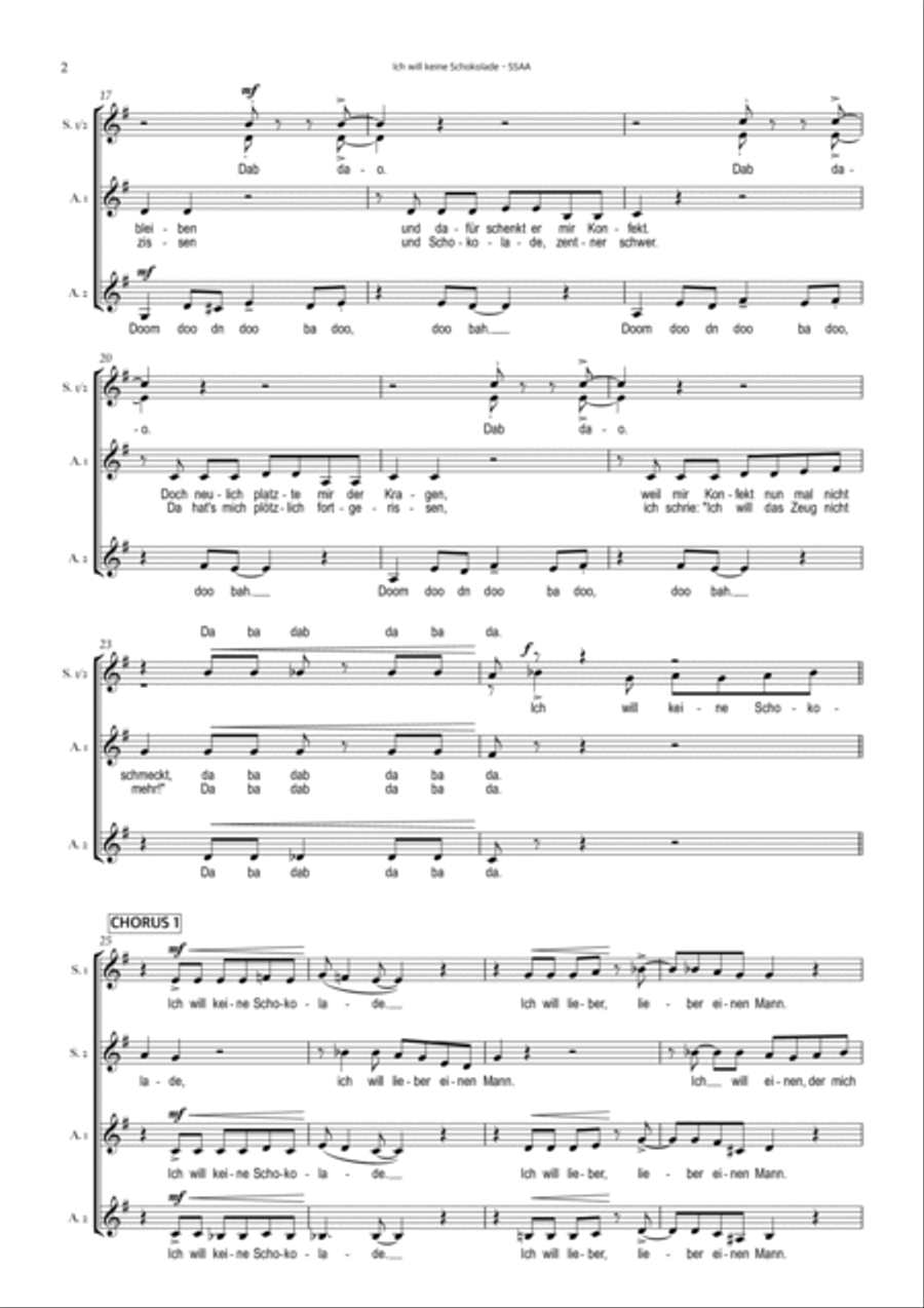 Ich Will Keine Schokolade (I Do Not Want Chocolate) SSAA scores gallery preview page 2
