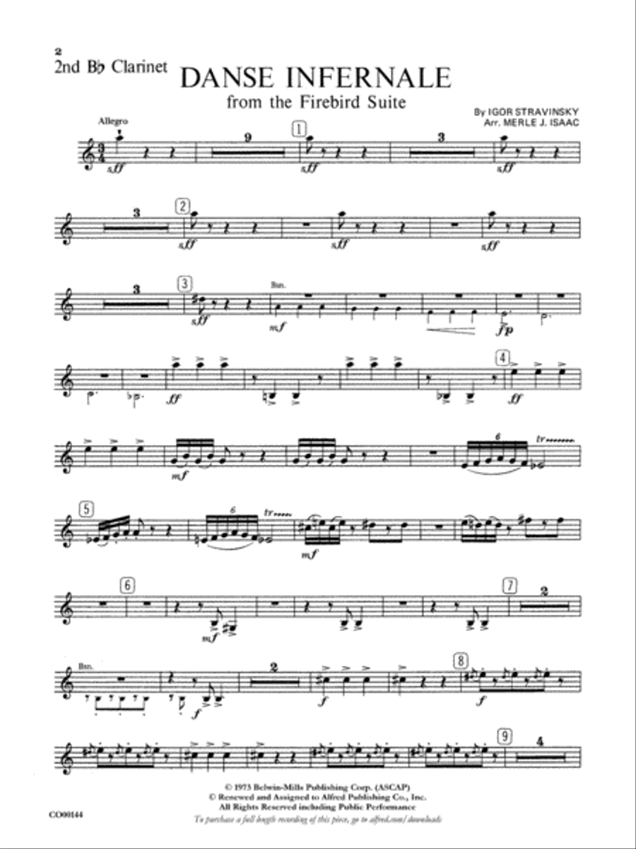 Danse Infernale: 2nd B-flat Clarinet Full Orchestra scores gallery preview page 1