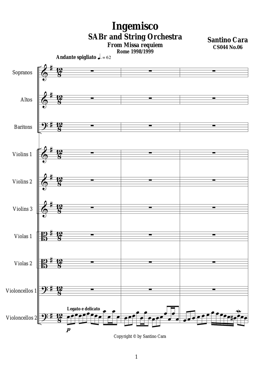 Ingemisco - Sequence no.6 of the Missa Requiem CS044 3-Part scores gallery preview page 1