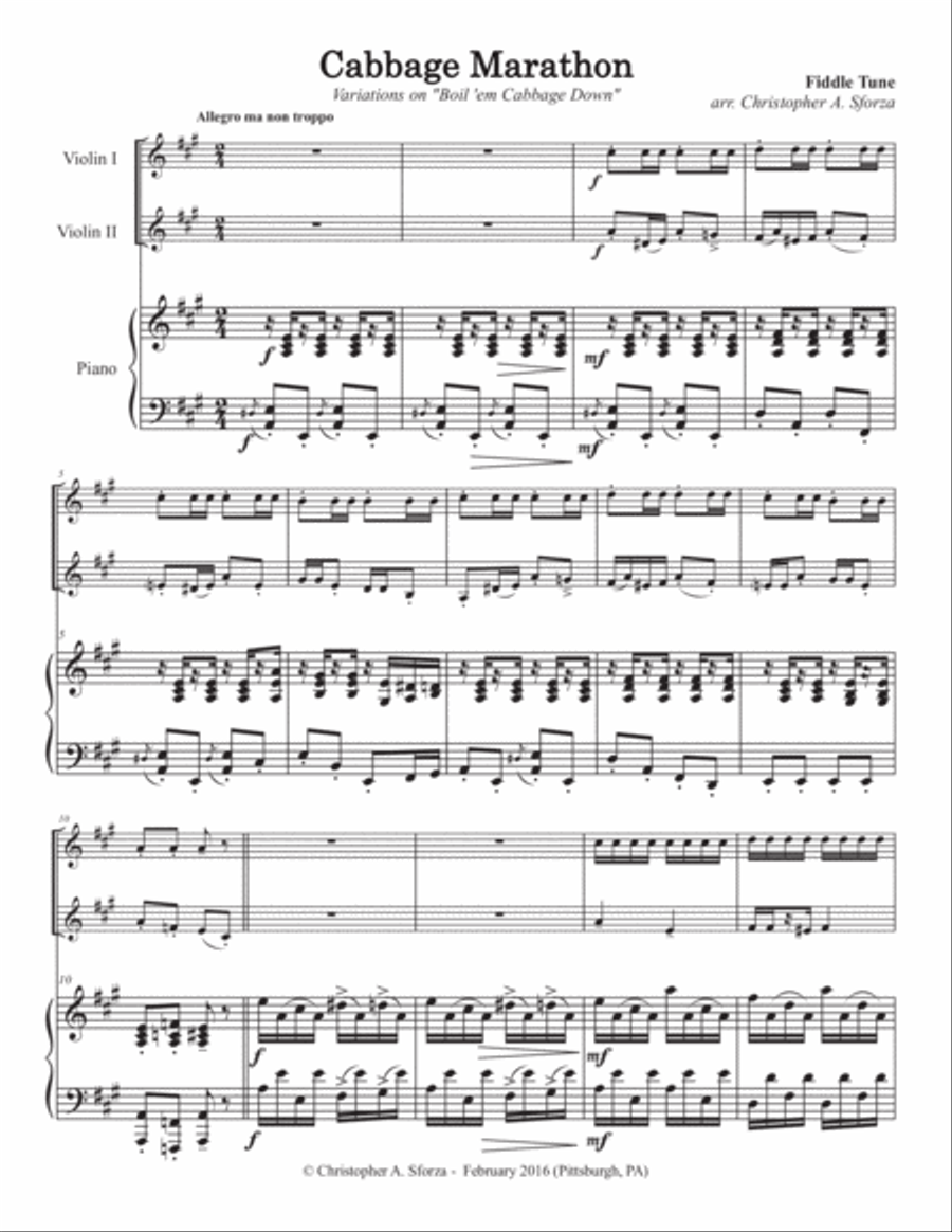 Cabbage Marathon, for two violins and piano String Duet scores gallery preview page 2