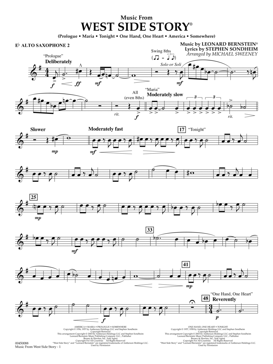 Music from West Side Story (arr. Michael Sweeney) - Eb Alto Saxophone 2