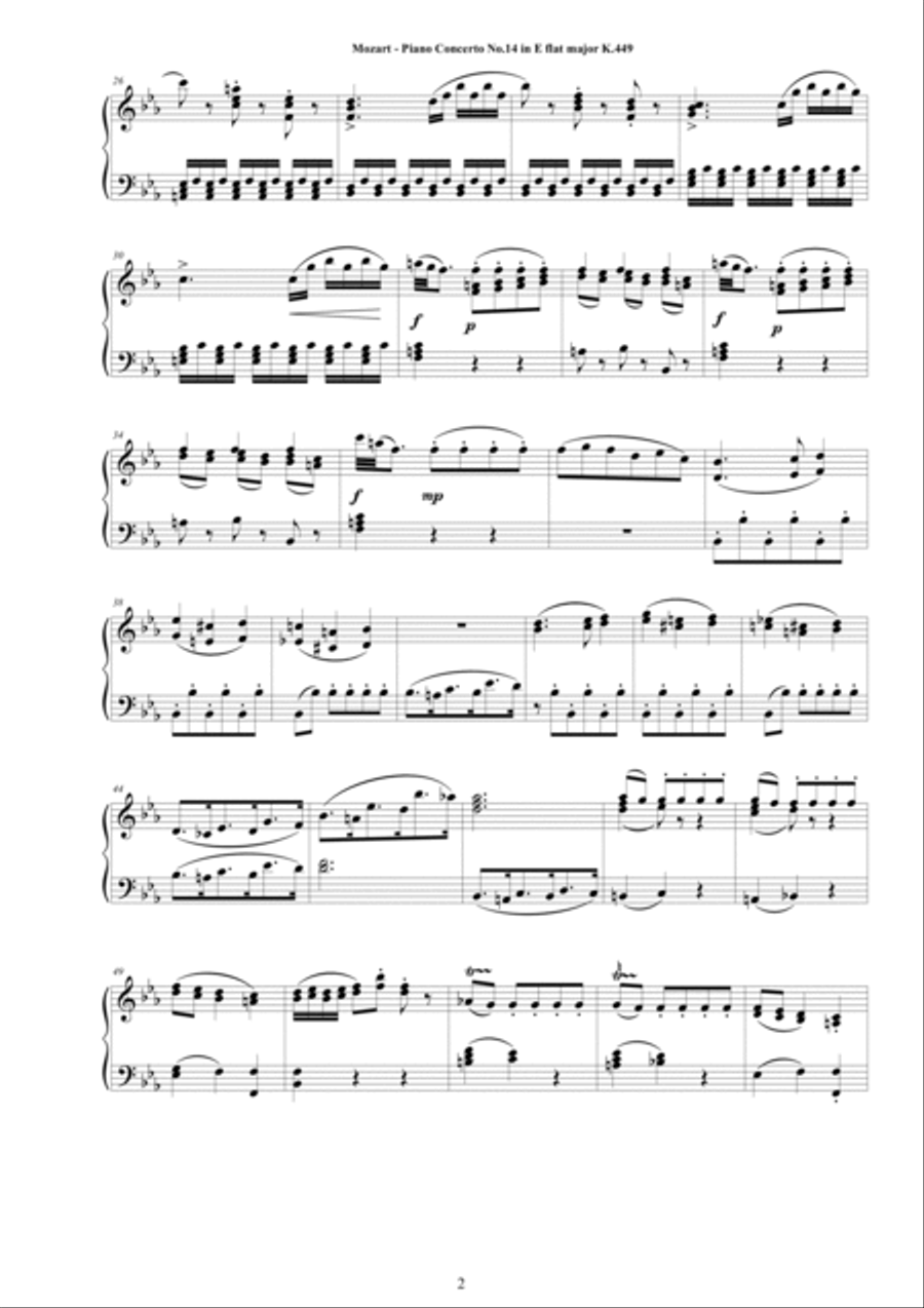 Mozart - Piano Concerto No.14 in E flat major K.449 - Piano Version Piano Solo scores gallery preview page 2