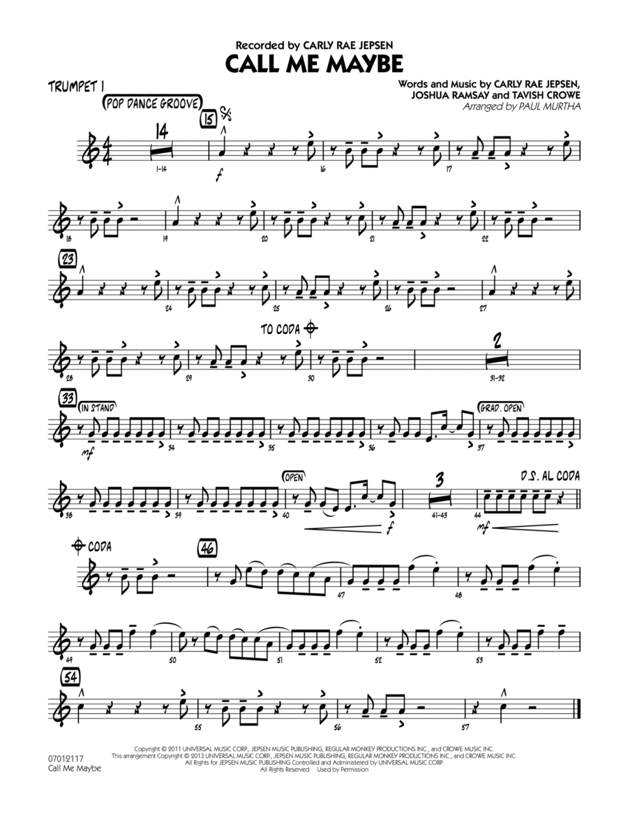 Call Me Maybe - Trumpet 1 Jazz Ensemble scores gallery preview page 1