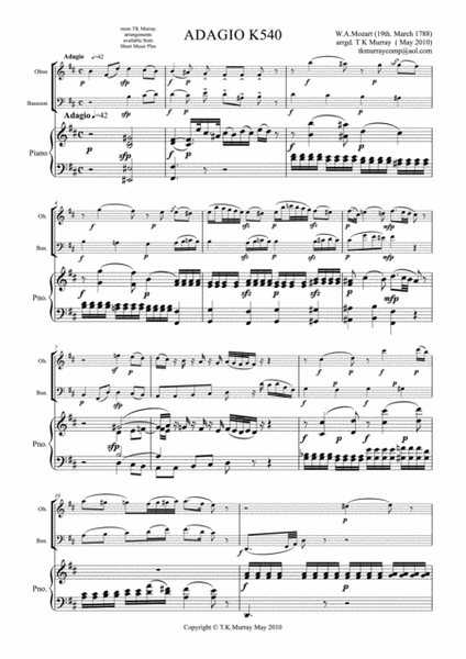 Mozart - Adagio in B minor K 540 - Oboe, Bassoon & Piano
